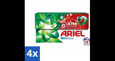 Ariel - 4in1 Wasmiddel Pods - Ultra Vlekverwijderaar - 19 Pods - Voordeelverpakking - 4 stuks