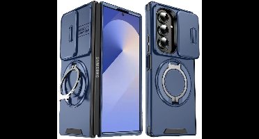 Hoesje Geschikt voor Samsung Galaxy Fold 7 hoesje Blauw - backcover met Met Draaibare Ring Houder en camera bescherming