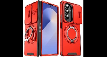 Hoesje Geschikt voor Samsung Galaxy Fold 7 hoesje Rood - backcover met Met Draaibare Ring Houder en camera bescherming