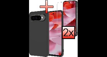 Hoesje - Met 2x Screenprotector - Geschikt voor Google Pixel 10 Pro XL - Sterk & Shockproof - Back Cover - Siliconen Case - Telefoon Hoes - Zwart