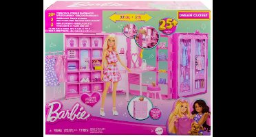 Barbie Super Kledingkast – Modepop met 25+ Stukken, Roze Glitterkast & Kaptafel