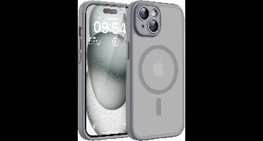 Hoesje Geschikt voor iPhone 15 Hoesje Grijs - Hoesje Geschikt voor MagSafe iPhone 15 - Shockproof Back Cover met Lens beschermer