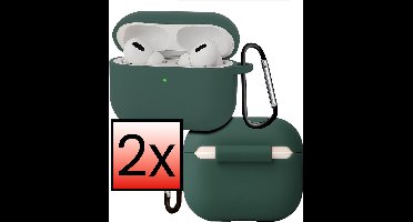 Hoes - Geschikt voor Apple Airpods Pro 3 - Siliconen Hoesje met Clip - Silicone Case Cover - Donkergroen