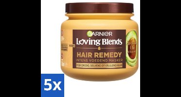 5 x Garnier - Loving Blends - Haarmasker - Avocado Olie & Shea Boter - Ultra Voedend - Golvend & Krullend Haar - 340 ml - Haarmasker - Avocado Olie - Shea Boter - Pluizend Haar - Droog Haar