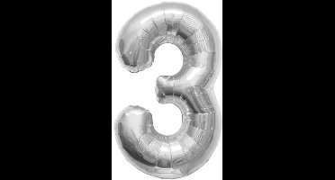Folat - Folieballon Cijfer 3 Zilver - 86 cm
