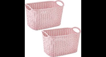 Plasticforte opbergmand - 2x - kastmandje - 6,4 liter - roze - kunststof - 19 x 29 x 18 cm - opslag - mandjes