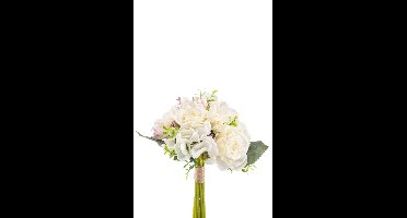 Emerald - Kunstbloem Roos Hortensia bundel 28cm Créme/roze - Kunstplant voor binnen