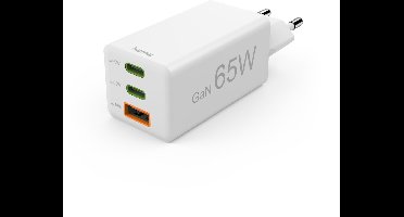 Hama 65W Snellader - 2x USB-C PD, 1x USB-A QC - mini - Wit