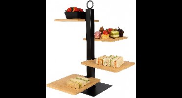 Cookinglife Etagere - Serveertoren - Etagere 4 Laags - Serving Tower - Serveertoren van Metaal en Hout - Zwart - Multifunctionele Etagere - 15 x 15 cm