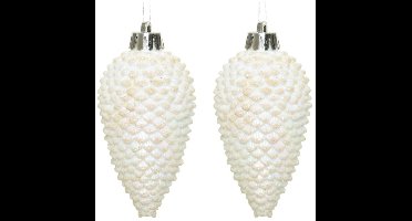 Decoris Kersthangers dennenappels - 12x - wit parelmoer -glitter - 8 cm - kunststof - kerstversiering