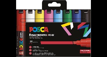 Uni POSCA paintmarker PC-8K | 8 mm | etui van 8 stuks in basiskleuren