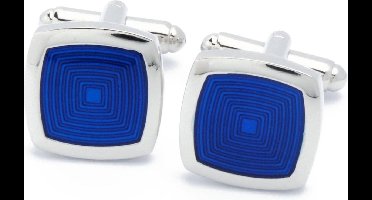 Manchetknopen - Blauwe Ribbels met Zilveren Rand Vierkant