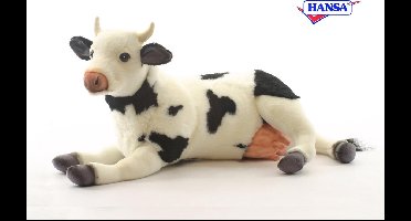 Hansa Koe Knuffel zwart/wit liggend 45 cm