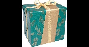 Cadeaupapier | 50cm | 100m | 80gr/m² | Dennentakjes | groen/goud