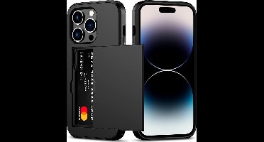 Hoesje Geschikt voor iPhone 14 Pro Hoesje Zwart - shockproof Backcover met pasjeshouder - Ruimte voor 2 pasjes