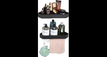 New Age Devi - Doucherek - 2-laags, met 4 haken en douchemandje - voor een stijlvolle en praktische badkamer - zonder boren!