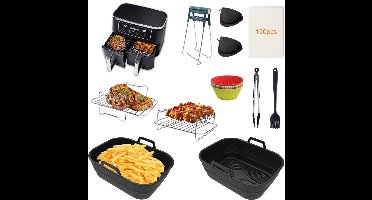 ApexArte® Airfryer Accessoires - Bakpapier - Siliconen Bakje - Mand - Oven Rek