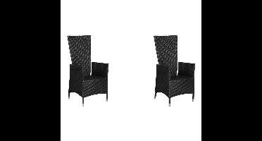 Joops 2 x tuinstoel, traploos verstelbare rugleuning, zwart.