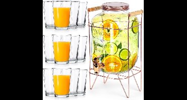 Drankdispenser met Kraan en Gouden Houder met Glazen 5,5 l / 200 ml 14 delig - Kraantje - Limonadetap - Drank Dispenser - Limonadedispenser - Kan - Karaffe