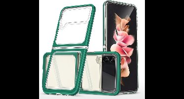 Hoesje Geschikt Voor Samsung Galaxy Z Flip 4 Hoesje met bumper - Shockproof case – Groen / Transparant