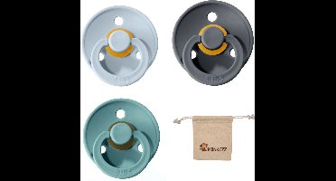 Bibs fopspeen | Met Monkiezz Speenzakje - maat 1 0-6 maanden - 3 stuks - Baby Blue - Iron -Island Sea