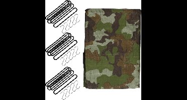 Benson - Afdekzeil camou groen 3 x 4 meter en 15x spanrubbers/S-haken