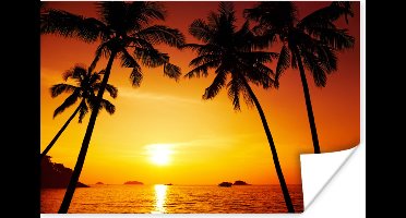 Poster Palmboom - Zonsondergang - Strand - Oranje - Tropisch - 30x20 cm