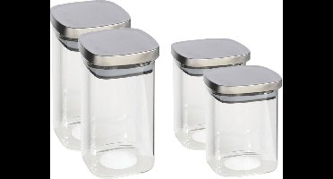 Gerim - 4x keuken voedsel voorraadpotten glas - 2 formaten 1500/1100 ml