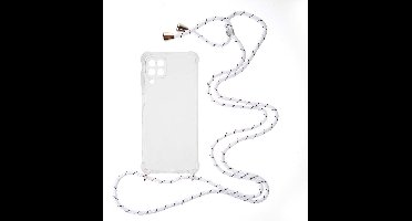 Shop4 - Samsung Galaxy A22 4G Hoesje - Zachte Back Case TPU Siliconen met Koord Multi Wit