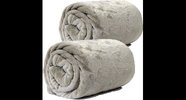 Unique Living Plaid/deken - 2x - fleece - beige - polyester - 130 x 180 cm