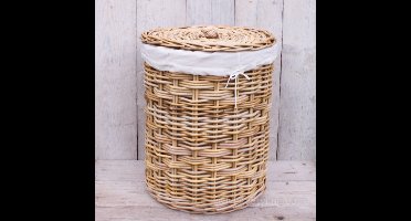 Migo Styling - Wasmand rond - Met binnenzak - Met Deksel - Riet - Rotan - Naturel - Dia46xH60 cm