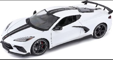 2020 Chevrolet Corvette Stingray Coupe (Wit/Zwart) (20 cm) 1/24 Maisto [Modelauto - Schaalmodel - Miniatuurauto]