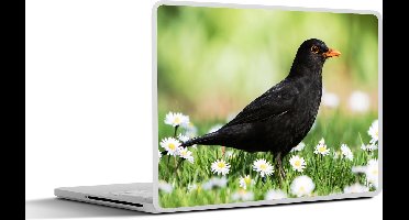 Laptop sticker - 10.1 inch - Vogel - Merel - Bloemen - 25x18cm - Laptopstickers - Laptop skin - Cover