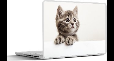 Laptop sticker - 14 inch - Poes - Grijs - Dieren - 32x5x23x5cm - Laptopstickers - Laptop skin - Cover