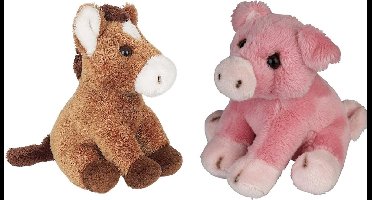 Ravensden - Boerderij dieren pluche knuffels - 2x stuks - Varken en Paard - 15 cm