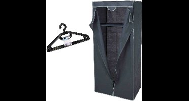 Set van mobiele kledingkast met kledinghangers - opvouwbaar - grijs