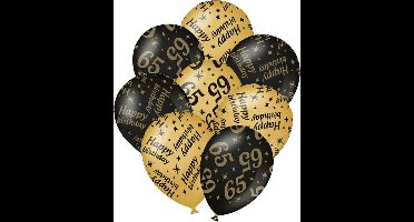 Verjaardag ballonnen - 65 jaar en happy birthday 12x stuks zwart/goud