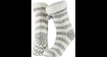 Apollo Dames huissokken/slofsokken - grijs/wit - gestreept - maat 36-41 - Anti-slip