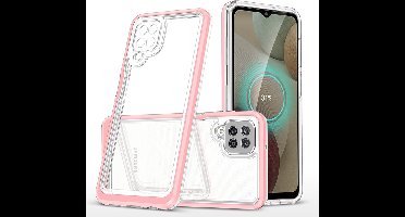 Bumper case Hoesje Geschikt Voor Samsung Galaxy A12 hoesje shockproof - Rose Goud / Transparant