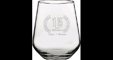 Gegraveerde Drinkglas 42,5cl Papa + mama 15 jaar getrouwd