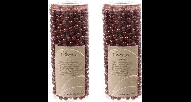 Decoris Kralenslinger - 2x - donkerrood/bordeaux rood - 10 meter - kunststof - kerstslinger
