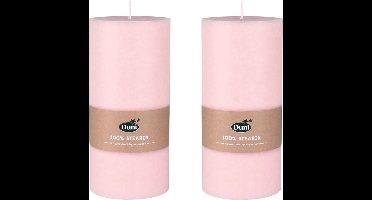 2x stuks mellow roze cilinderkaarsen/stompkaarsen 15 x 7 cm 50 branduren - geurloze kaarsen
