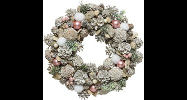 Kerstkrans/dennenkrans white wash met sneeuw en versiering 34 cm - Dennenkransen/deurkransen kerstversiering