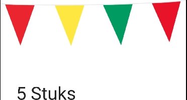 5 Stuks Vlaggenlijn Rood/ Geel/ Groen, 50 meter, Carnaval, Themafeest, Verjaardag.