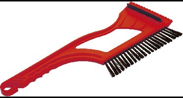 Prosperplast IJskrabber 2 in 1 - met rubberen trekker en borstel - raamkrabber - rood - kunststof - 9 x 40 cm - Ruitenkrabber