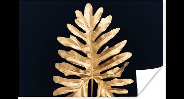 Poster Bladeren - Herfst - Goud - Zwart - Natuur - Luxe - 30x20 cm - Kerstversiering - Kerstdecoratie voor binnen - Kerstmis