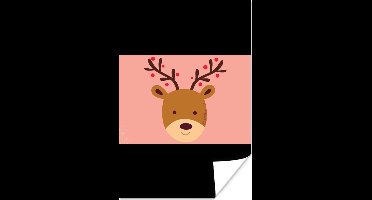 Poster Rendier - Kerst - Roze - Kerstmis - Winter - 20x30 cm