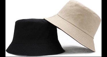 Bucket Hat - Reversible - Vissershoedje - Zonnehoedje - Regenhoedje - Dames - Heren - Unisex - Vrouwen - Zwart/beige