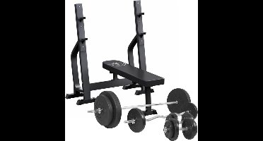 Gorilla Sports Vlakke Halterbank + 100 kg Halterset - Kunststof