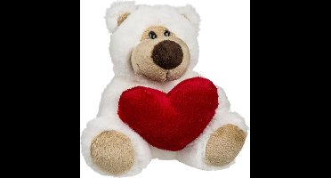 Pluche knuffelbeertje met rood hartje - 15 cm - Valentijnsdag decoratie/cadeau - Liefde
